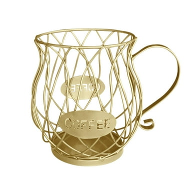 Coffee Pod Holders for Counter, K Cup Holders for Counter - Coffee Pods Storage Organizer, Coffee Bar Accessories - Large Capacity Black Wire Kup Storage with Wooden Base