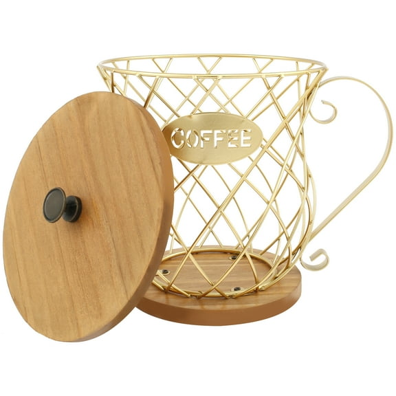 Coffee Pod Holders for Counter - K Cup Holders for Counter - Coffee Pods Storage Organizer - Coffee Bar Accessories - Large Capacity Black Wire Kup Storage with Wooden Base