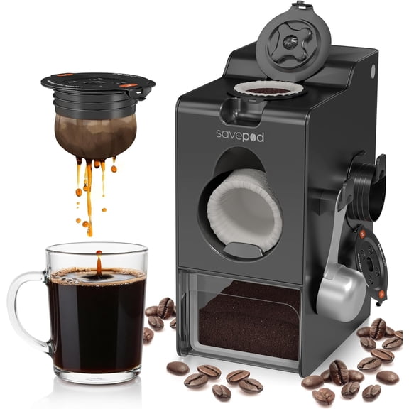Coffee Pod Maker with Reusable Coffee Pods, Compatible with Keurig and K-Cup Coffee Machines, Smart, Easy to Use & Convenient (Black, Small)