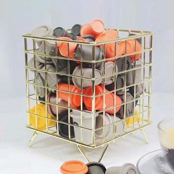 Coffee Pod Organizer, Coffee Capsule Storage Basket, Iron Mesh Holder for Home Kitchen, Black or Gold