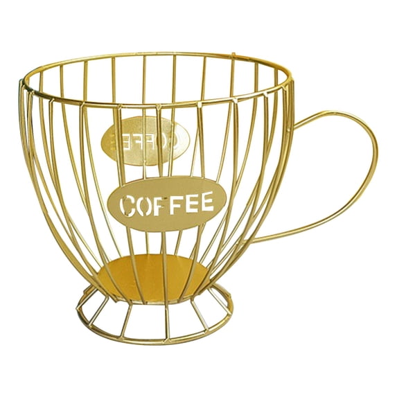 Coffee Pod Storage Basket (K-Cup Organizer, Capsule Holder), Gold Coffee Capsule Storage Basket, Decorative Wire Basket for Pods, K Cup Holder, Counter Organizer, Pod Dispenser, by Kingtowag