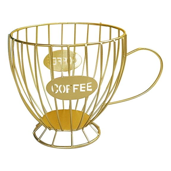 Coffee Pod Storage Basket (K-Cup Organizer, Capsule Holder), Gold Coffee Pod Storage Basket, Metal Wire Capsule Holder for Kitchen, K Cup Holder, Counter Organizer, Pod Dispenser, by Kingtowag