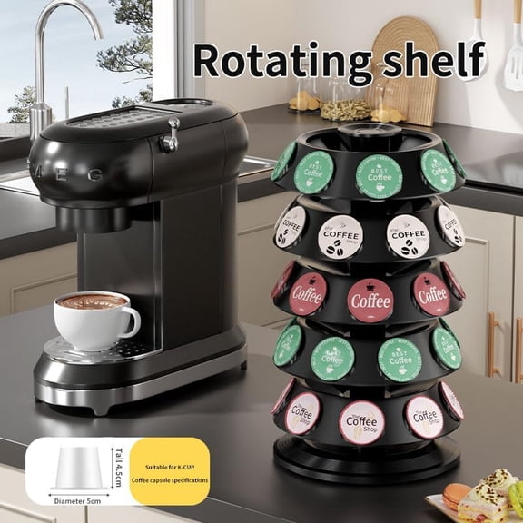 Coffee Pod Storage Carousel, 360 Rotating K Cups Holder, 5-Tier Organizer Stand for 40 Pods, Black ABS, New 2026 Model