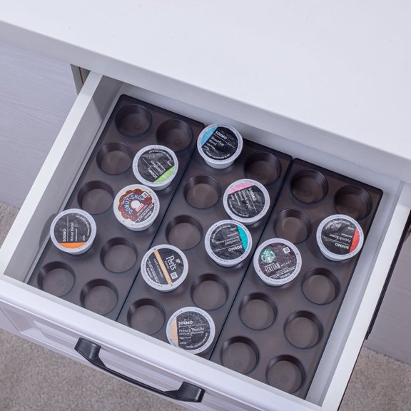 20 K Cup Holders,Coffee Pod Drawer Organizer Premium Plastic Tray With Non-slip Mat 2pcs