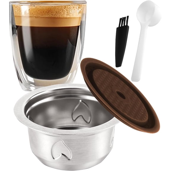 Coffee Pods (7.77oz/230ml Coffee Cup), Stainless Steel Refillable Coffee Capsules for Vertu Machine, ONLY Compatible with Vertu pop & Vertu next, with 1 count , Scoop, Brush