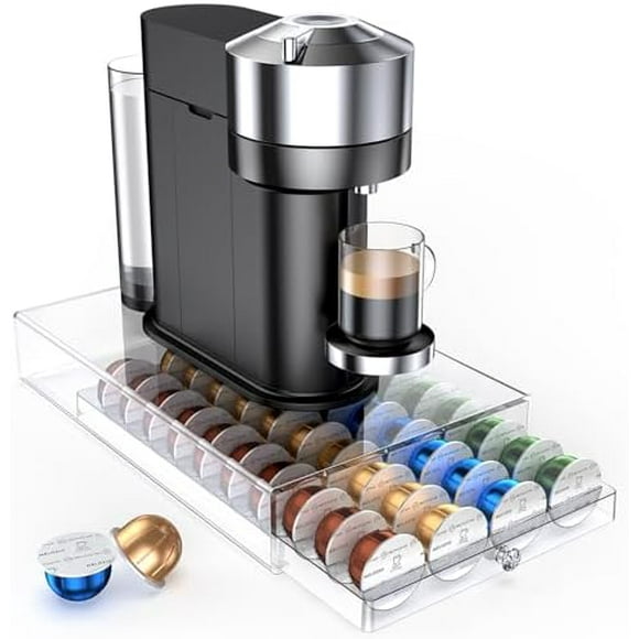Coffee Pods Acrylic Holder PETG Drawer Compatible with Nespresso Vertuo Capsules 40 Pods Storage