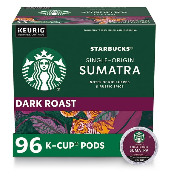 Coffee Pods, Dark Roast Coffee, Sumatra for Brewers, 100% Arabica, 4 boxes (96 pods total)
