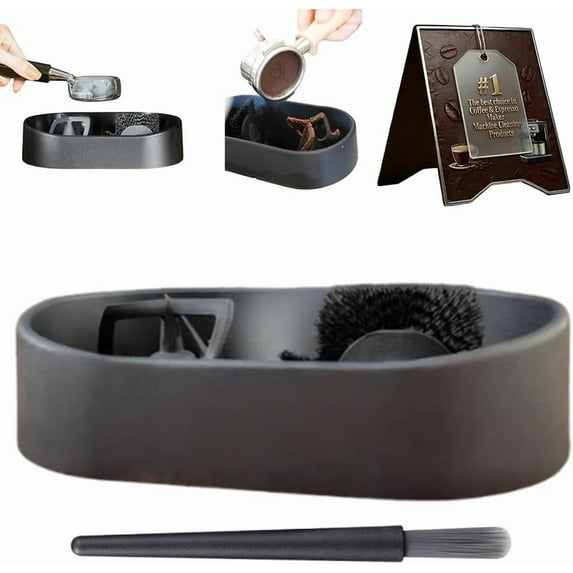 Coffee Portafilter Cleaning Kit, Electric Automatic Knock Box Cleaner, Professional Espresso Clean Stable Holder, Deep-Clean Brush & Anti-Spill Grounds Tray, Espresso Accessories Kit