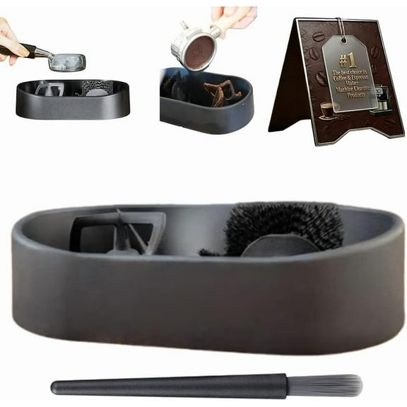 Coffee Portafilter Cleaning Kit, Electric Automatic Knock Box Cleaner, Professional Espresso Clean Stable Holder, Deep-Clean Brush & Anti-Spill Grounds Tray, Espresso Accessories Kit