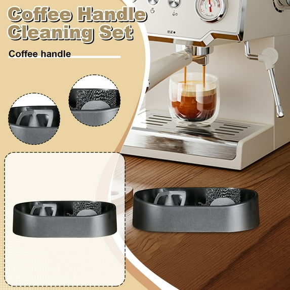 Coffee Portafilter Cleaning Kit, Electric Automatic Knock Box Cleaner, Professional Espresso Clean Stable Holder, Deep-Clean Brush & Anti-Spill Grounds Tray, Espresso Accessories Kit (Black)