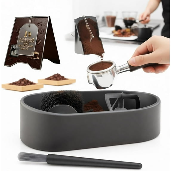 Coffee Portafilter Cleaning Kit, Electric Automatic Knock Box Cleaner, Professional Espresso Clean Stable Holder, Deep-Clean Brush & Anti-Spill Grounds Tray