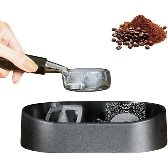 Coffee Portafilter Cleaning Kit, Espresso Portafilter Cleaning Holder, Premium Espresso Clean Holder, With Precision Deep-Clean Brush & Anti-Spill Grounds Tray, For 51/53/58mm Barista (2pcs)
