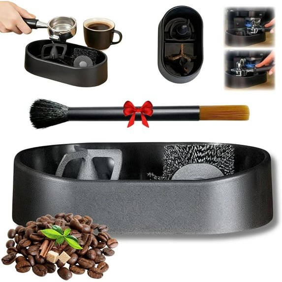 Coffee Portafilter Cleaning Kit, Professional Espresso Clean Stable Holder, Electric Automatic Knock Box Cleaner, Deep-Clean Brush & Anti-Spill Grounds Tray