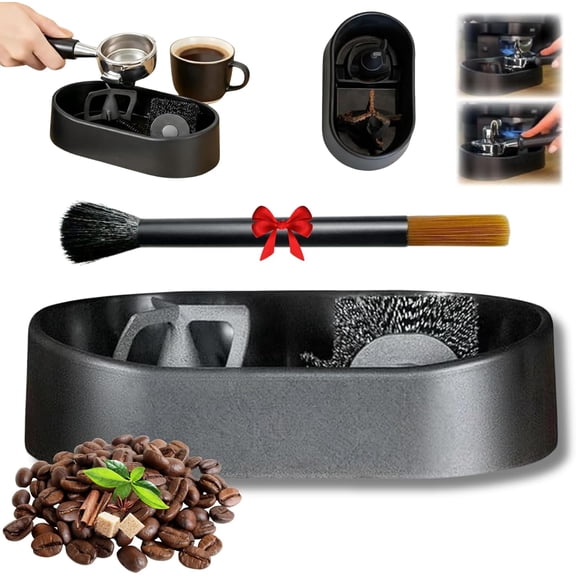 Coffee Portafilter Cleaning Kit, Professional Espresso Clean Stable Holder, Electric Automatic Knock Box Cleaner, Deep-Clean Brush & Anti-Spill Grounds Tray