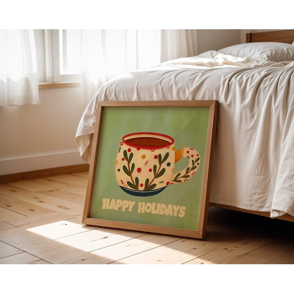 Coffee Poster Happy S Decor Morning Kitchen Wall Art Festive Mug Design1 Poster, Unframed Size 24x36