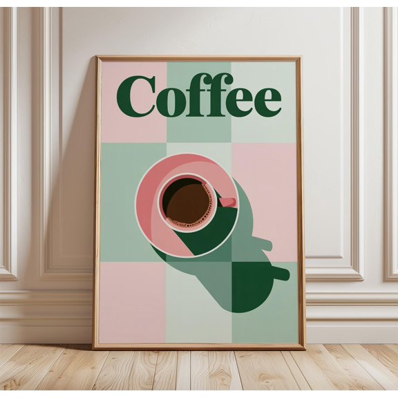 Coffee Poster Print | Retro Kitchen Wall Art With Cup Illustration | Minimal Cafe Decor | Modern Coffee Bar Wall Artwork, Poster Only