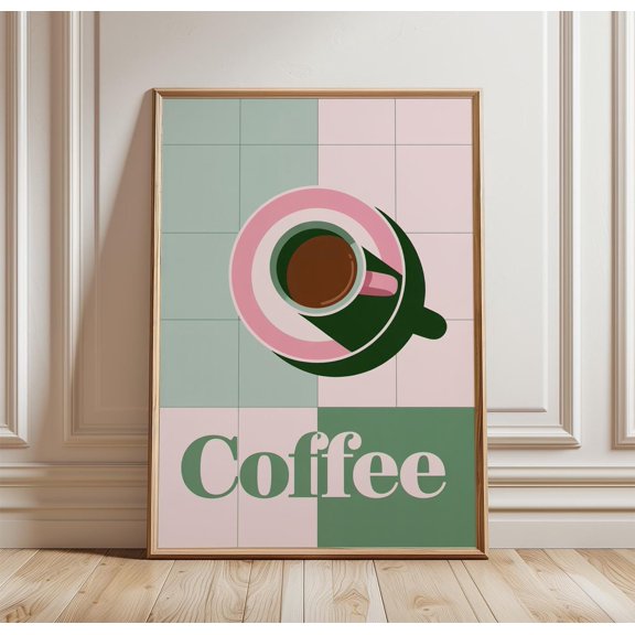 Coffee Poster Print | Retro Kitchen Wall Art With Cup Illustration | Minimal Cafe Decor | Modern Coffee Bar Wall Artwork, Poster Only