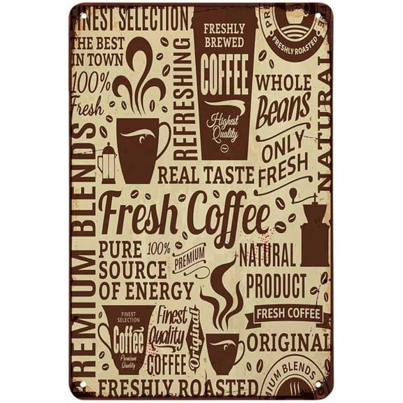 Coffee Poster Tin Sign,Fresh Cafe Hot Bottle Cup Brown Vintage Metal Tin Signs for Cafes Bars Pubs Shop Wall Decorative Funny Retro Signs for Men Women 8x12 Inch