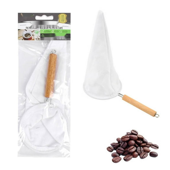 Coffee Pour Over Filters,Reusable Cloth Coffee Filter with Natural Wooden Handle,Cone Shaped Flannel Coffee Strainer Bag,Hanging Loop Design Drip Coffee Sock Filter for Hand Drip Coffee Brewing