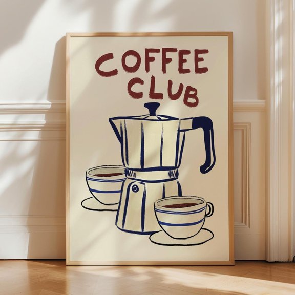 Coffee Print, Coffee Club Poster, Espresso Print, Retro Kitchen Decor, Cafe Print, Coffee Poster, Coffee Wall Art, Dining Room Wall Art Wall Art, Modern Wall Decor, 24x36 UNFRAMED