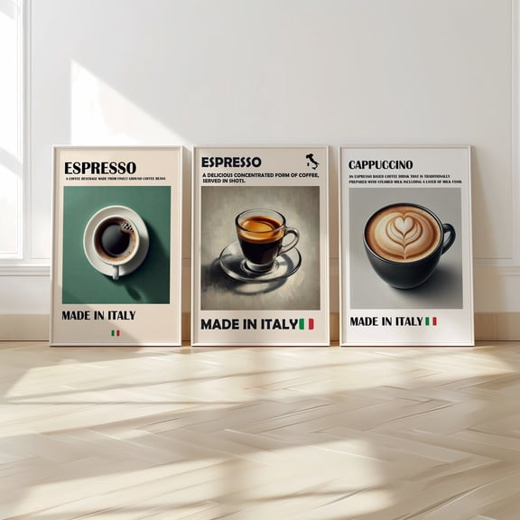 Coffee Print Italian Espresso Print Coffee Wall Art Trendy Wall Art Coffee Lover Set 3 Stretched Canvas 8x12