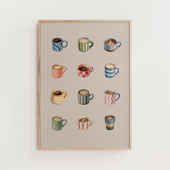 Coffee Print for Kitchen Coffee Mugs Wall Art Poster Physical Wall Art , Poster Print Only
