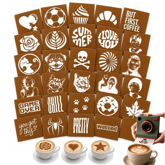 Coffee Printer Latte Art, One Click 3D Latte Art Stencil Tool, Coffee Powder Decorator with Pattern Cards