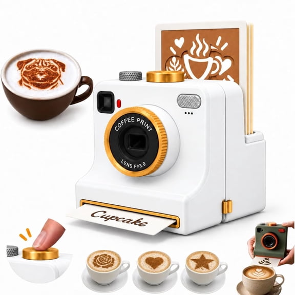 Coffee Printer Latte Art, One Click 3D Latte Art Stencil Tool, Coffee Powder Decorator with Pattern Cards