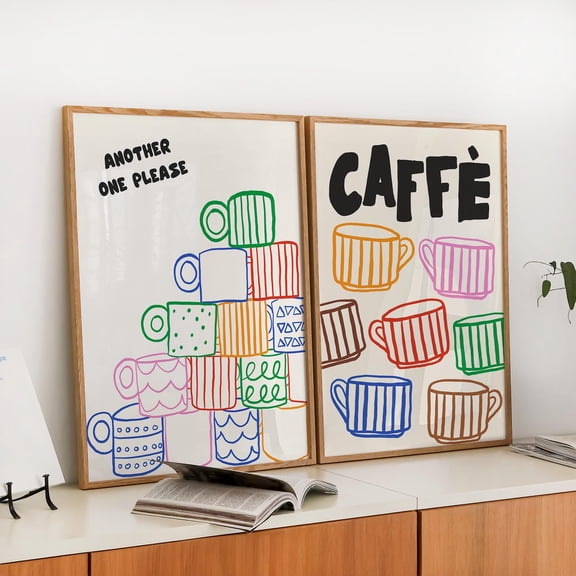 Coffee Prints Caffe Illustration Posters Trendy Maximalist Kitchen Decor Fun Apartment Wall Art Hand Drawn Prints Set 2