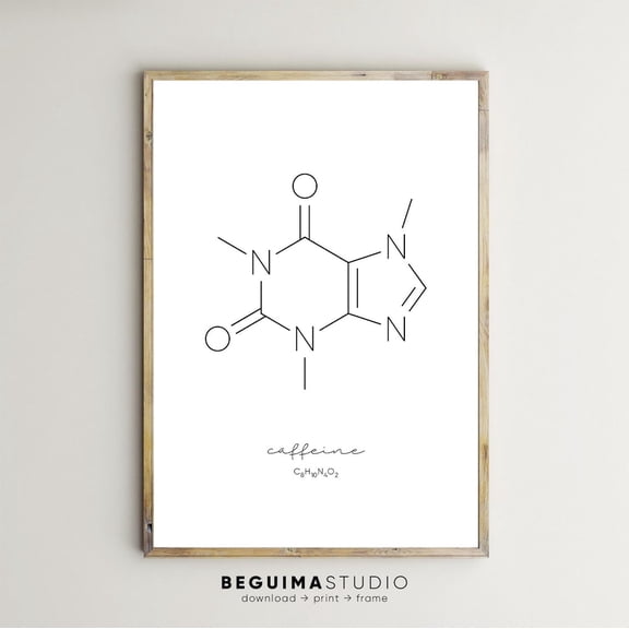 Coffee Prints Caffeine Molecule Office Wall Art Molecular Structure Coffee Formula Chemistry Kitchen Decor