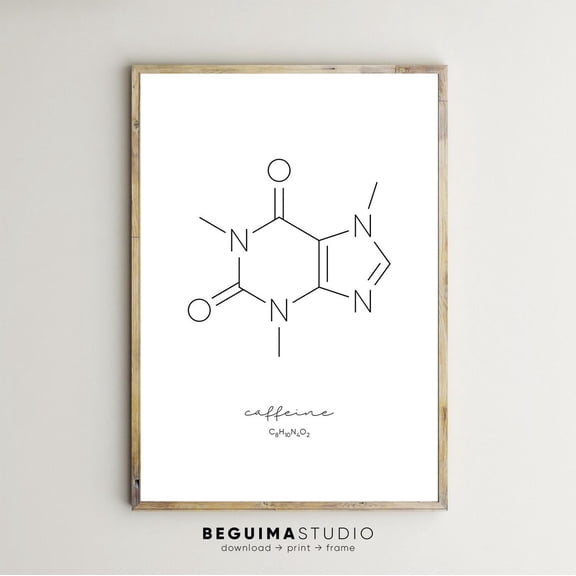 Coffee Prints Caffeine Molecule Office Wall Art Molecular Structure Coffee Poster Formula Chemistry Kitchen Decor, Unframed Paper Poster 8x10in