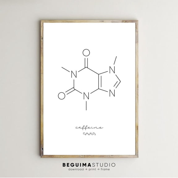 Coffee Prints Caffeine Molecule Office Wall Art Molecular Structure Coffee Poster Formula Chemistry Kitchen Decor Unframed Paper Print