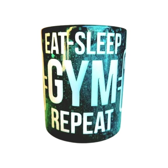 Coffee Quips 12 oz Ceramic Mug - Eat Sleep Gym Repeat - Weight Lifting, Fitness