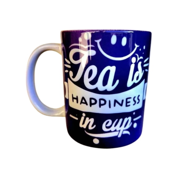 Coffee Quips 12 oz Purple Ceramic Mugs - Tea Is Happiness