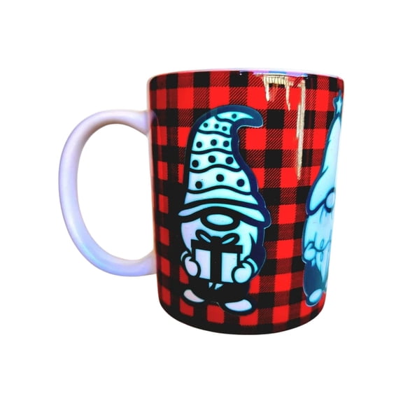 Coffee Quips 12oz Hand Crafted Design of Christmas Gnomes cute mug. Dishwasher safe