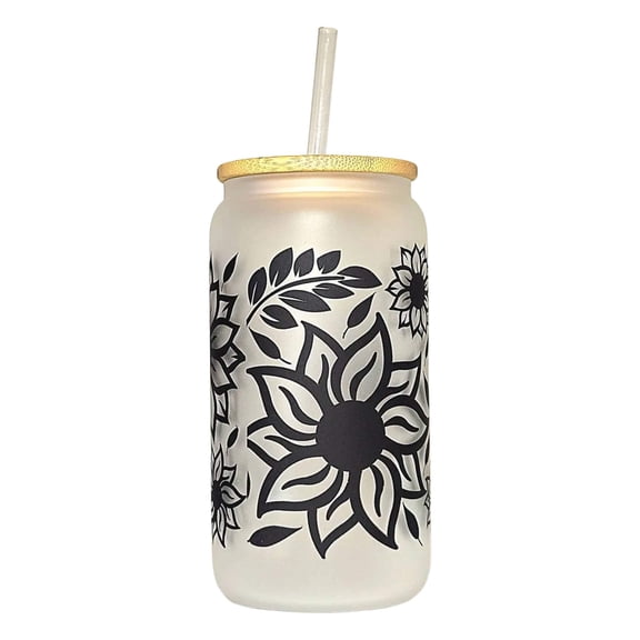 Coffee Quips Crafted Sunflowers nature Glass Can Tumbler