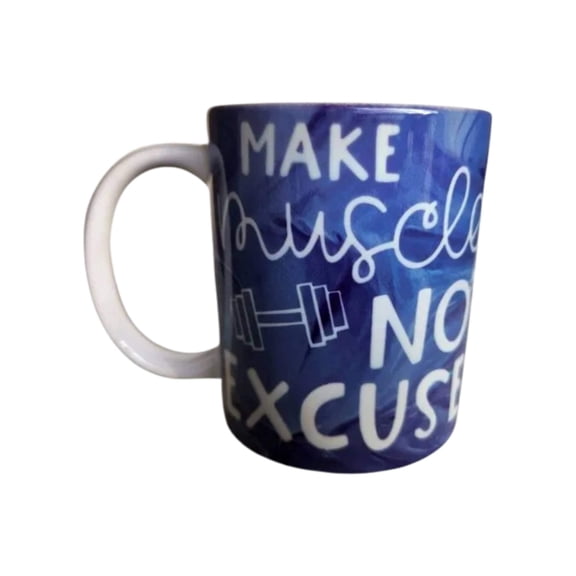 Coffee Quips Mugs 12 Oz Make Muscles Not Excuses Fitness Workout Blue Ceramic Mug