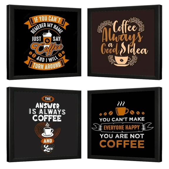 Coffee Quote Canvas Wall Art Unframed Quirky Decorative Posters for Coffee Lovers with Preinstalled Hanging Hooks Perfect for Kitchen, Cafe, Office Decor 10x10 inch