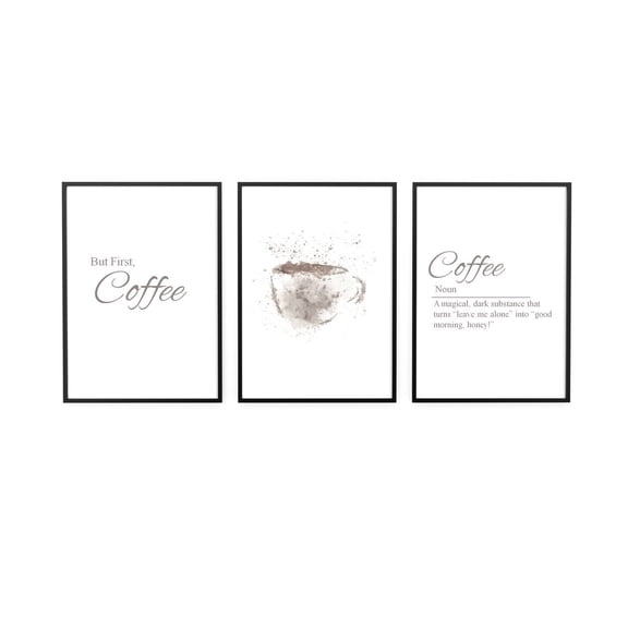 Coffee Quotes coffee for the Kitchen But first coffee coffee definition print Set 3 Stretched Canvas