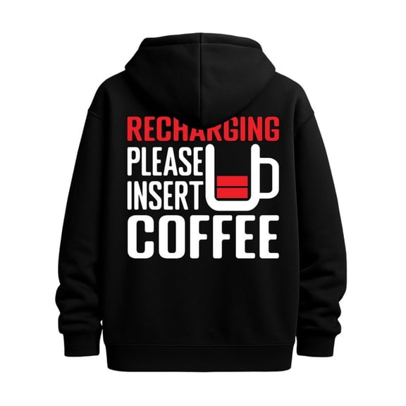 Coffee Recharge funny hoodies funny humor mens long sleeve black Casual Solid Basic Hooded Sweatshirt Streetwear For Winter Fall, As Gifts comfortable work