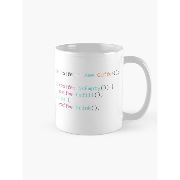 Coffee Refill Computer Code Coffee Mug, 11oz Ceramic, Teal Coral and Dark Gray Programming Theme