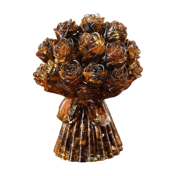Coffee Resin Crystal Rose Bouquet, Handheld Flower Arrangement, Natural Crystal Chips And Epoxy Resin, Desktop Decor, Home Decor And Gift For Valentine'S Day And Festive Decor, 3.15X2.36In