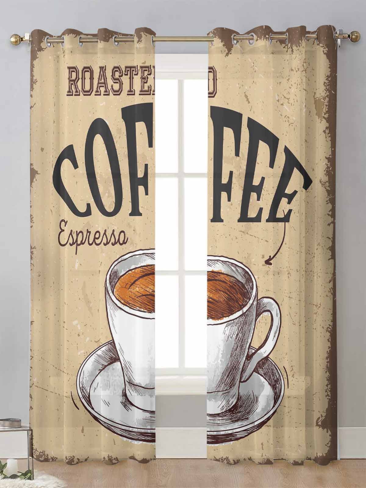 Coffee Retro Style Sheer Curtains For Living Room Window Screening