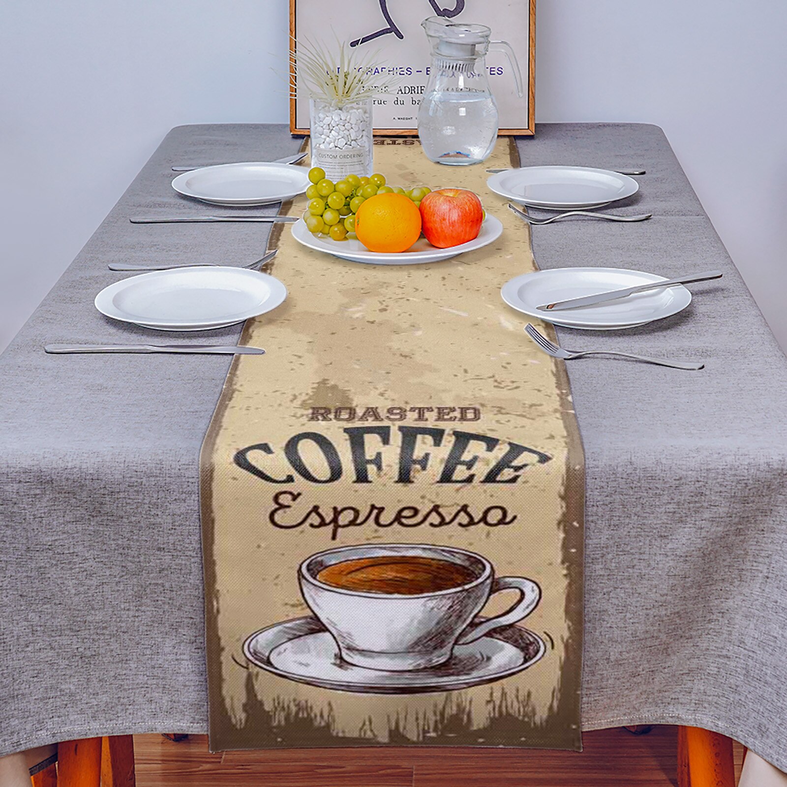 Coffee Retro Style Table Runner Home Wedding Decor Table Flag Mat Table