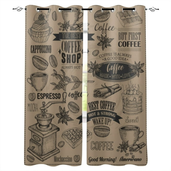 Coffee Retro Wood Grain Lattice Window Curtains Home Decor Living Room Curtains Bedroom Curtains Kitchen Door Drapes