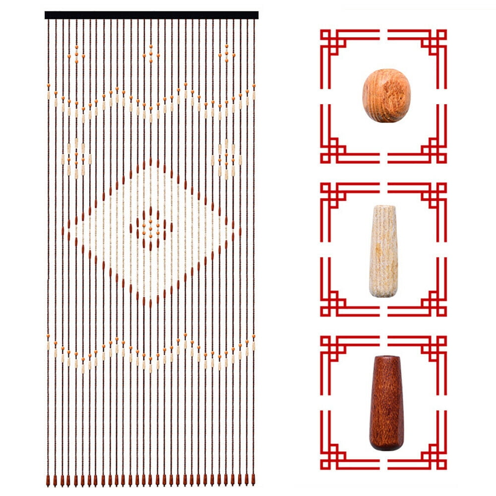 Coffee Retro Wooden Bead String Door Curtain Blinds Partition Curtain Porch for Bedroom Home