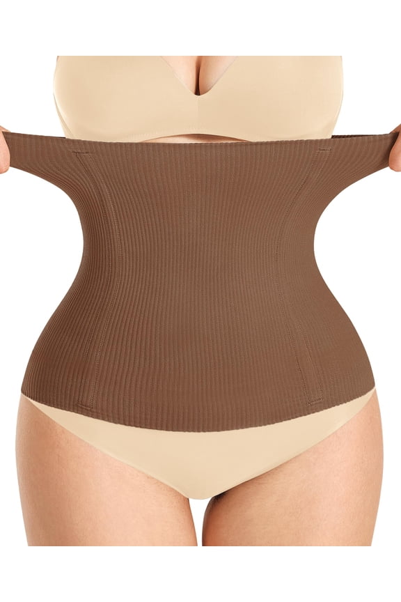 Coffee Ribbed Waist Shaper Corset Tummy Control Pull-On Firm Support