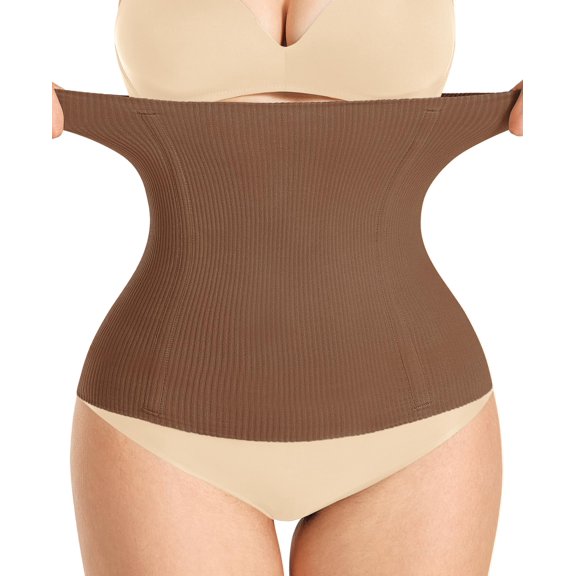 Coffee Ribbed Waist Shaper Corset Tummy Control Pull-On Firm Support