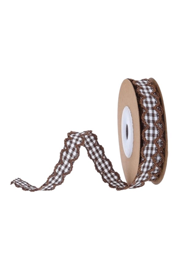 Coffee Ribbon Hair Clip Headband With Bow Classic Plaid Curtain Edging Wavy Ear Ribbon 100%Polyester For Crafts Diy 5 Yards
