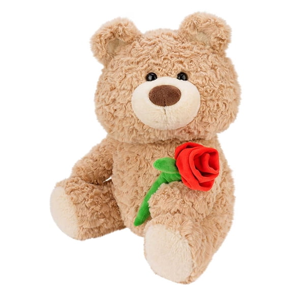 Coffee Rose Bear Plush Toy, Valentine'S Day Hugging Bear Doll With Short Plush Material And Rose Bouquet For Kids, Gift, Decoration, 11.02In